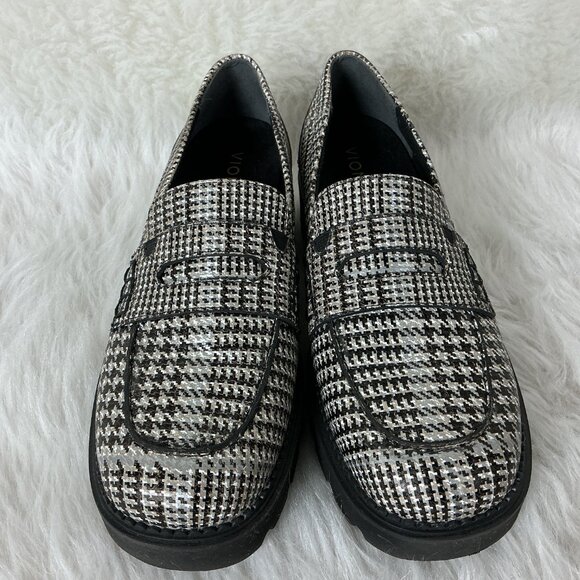Vionic Gray White Black Metallic Houndstooth Fillmore Lug Penny Loafers 9.5 - Picture 2 of 8